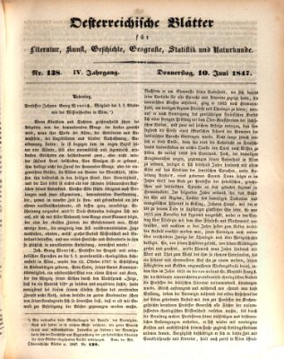 Österreichische Blätter für Literatur und Kunst, Geschichte, Geographie, Statistik und Naturkunde Donnerstag 10. Juni 1847