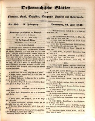 Österreichische Blätter für Literatur und Kunst, Geschichte, Geographie, Statistik und Naturkunde Donnerstag 24. Juni 1847