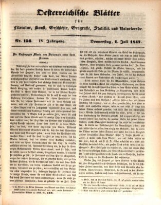 Österreichische Blätter für Literatur und Kunst, Geschichte, Geographie, Statistik und Naturkunde Donnerstag 1. Juli 1847