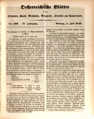 Österreichische Blätter für Literatur und Kunst, Geschichte, Geographie, Statistik und Naturkunde Montag 5. Juli 1847