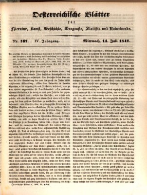 Österreichische Blätter für Literatur und Kunst, Geschichte, Geographie, Statistik und Naturkunde Mittwoch 14. Juli 1847
