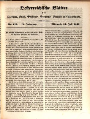 Österreichische Blätter für Literatur und Kunst, Geschichte, Geographie, Statistik und Naturkunde Mittwoch 21. Juli 1847