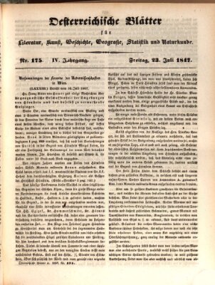 Österreichische Blätter für Literatur und Kunst, Geschichte, Geographie, Statistik und Naturkunde Freitag 23. Juli 1847