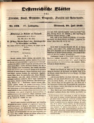 Österreichische Blätter für Literatur und Kunst, Geschichte, Geographie, Statistik und Naturkunde Mittwoch 28. Juli 1847