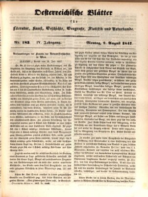 Österreichische Blätter für Literatur und Kunst, Geschichte, Geographie, Statistik und Naturkunde Montag 2. August 1847