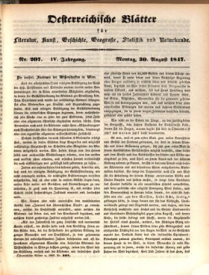 Österreichische Blätter für Literatur und Kunst, Geschichte, Geographie, Statistik und Naturkunde Montag 30. August 1847