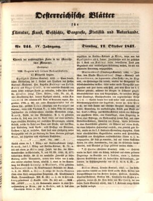 Österreichische Blätter für Literatur und Kunst, Geschichte, Geographie, Statistik und Naturkunde Dienstag 12. Oktober 1847