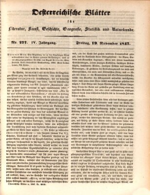 Österreichische Blätter für Literatur und Kunst, Geschichte, Geographie, Statistik und Naturkunde Freitag 19. November 1847