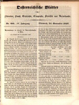Österreichische Blätter für Literatur und Kunst, Geschichte, Geographie, Statistik und Naturkunde Mittwoch 24. November 1847