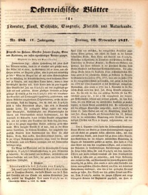Österreichische Blätter für Literatur und Kunst, Geschichte, Geographie, Statistik und Naturkunde Freitag 26. November 1847