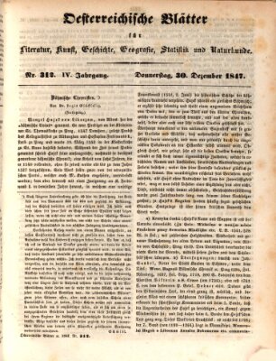 Österreichische Blätter für Literatur und Kunst, Geschichte, Geographie, Statistik und Naturkunde Donnerstag 30. Dezember 1847