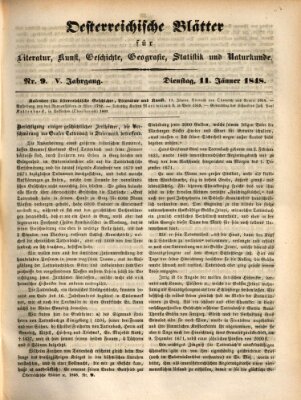 Österreichische Blätter für Literatur und Kunst, Geschichte, Geographie, Statistik und Naturkunde Dienstag 11. Januar 1848