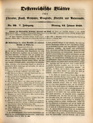 Österreichische Blätter für Literatur und Kunst, Geschichte, Geographie, Statistik und Naturkunde Montag 24. Januar 1848