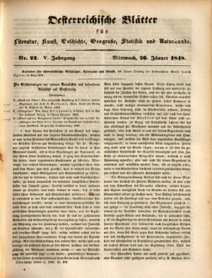Österreichische Blätter für Literatur und Kunst, Geschichte, Geographie, Statistik und Naturkunde Mittwoch 26. Januar 1848