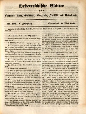 Österreichische Blätter für Literatur und Kunst, Geschichte, Geographie, Statistik und Naturkunde Samstag 6. Mai 1848