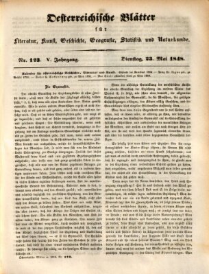 Österreichische Blätter für Literatur und Kunst, Geschichte, Geographie, Statistik und Naturkunde Dienstag 23. Mai 1848