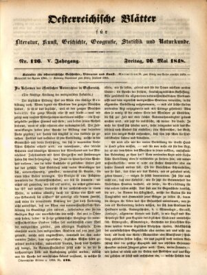 Österreichische Blätter für Literatur und Kunst, Geschichte, Geographie, Statistik und Naturkunde Freitag 26. Mai 1848