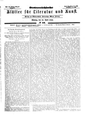 Österreichische Blätter für Literatur und Kunst Montag 16. April 1855