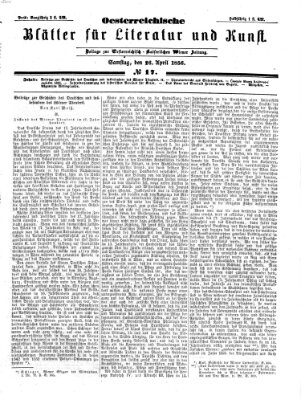 Österreichische Blätter für Literatur und Kunst Samstag 26. April 1856