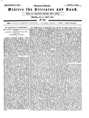 Österreichische Blätter für Literatur und Kunst Samstag 11. April 1857