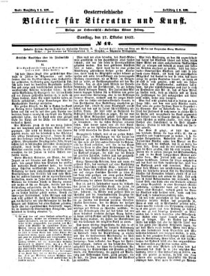 Österreichische Blätter für Literatur und Kunst Samstag 17. Oktober 1857