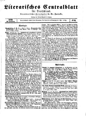 Literarisches Zentralblatt für Deutschland Samstag 10. Januar 1852