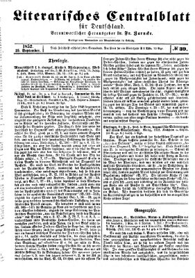 Literarisches Zentralblatt für Deutschland Samstag 25. September 1852