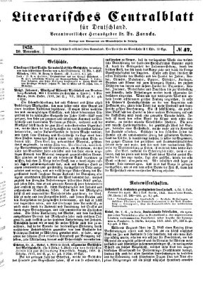 Literarisches Zentralblatt für Deutschland Samstag 20. November 1852