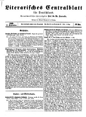 Literarisches Zentralblatt für Deutschland Samstag 17. September 1859
