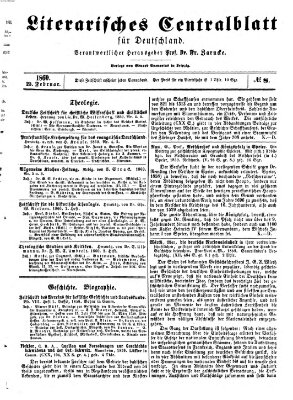 Literarisches Zentralblatt für Deutschland Samstag 25. Februar 1860