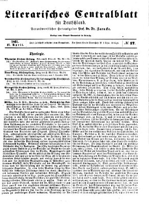 Literarisches Zentralblatt für Deutschland Samstag 27. April 1861