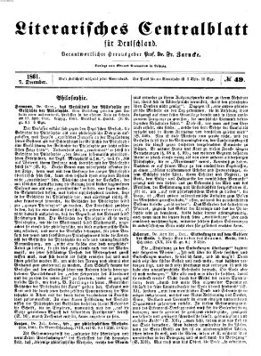 Literarisches Zentralblatt für Deutschland Samstag 7. Dezember 1861