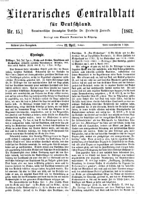Literarisches Zentralblatt für Deutschland Samstag 12. April 1862