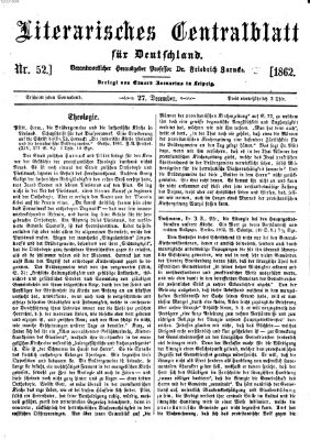 Literarisches Zentralblatt für Deutschland Samstag 27. Dezember 1862