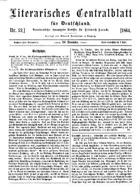 Literarisches Zentralblatt für Deutschland Samstag 24. Dezember 1864