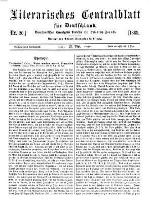 Literarisches Zentralblatt für Deutschland Samstag 13. Mai 1865