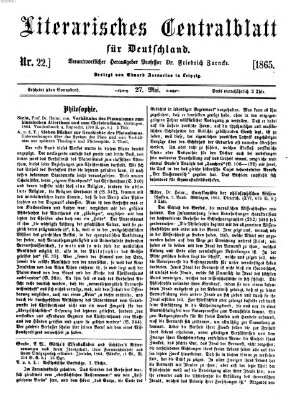 Literarisches Zentralblatt für Deutschland Samstag 27. Mai 1865