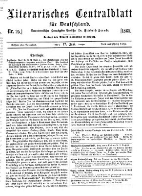 Literarisches Zentralblatt für Deutschland Samstag 17. Juni 1865