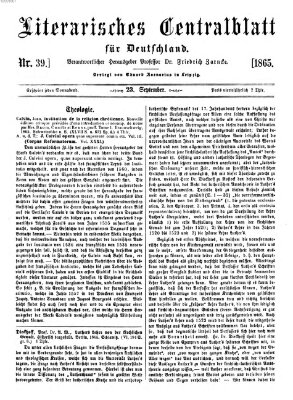 Literarisches Zentralblatt für Deutschland Samstag 23. September 1865