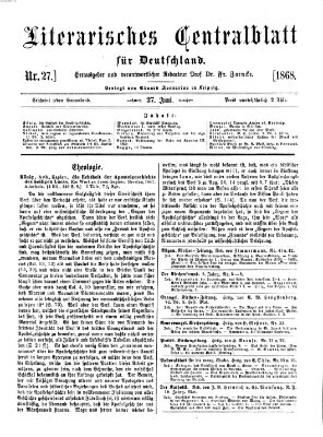 Literarisches Zentralblatt für Deutschland Samstag 27. Juni 1868