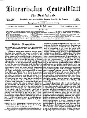 Literarisches Zentralblatt für Deutschland Samstag 11. Juli 1868