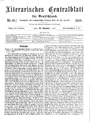 Literarisches Zentralblatt für Deutschland Samstag 20. November 1869