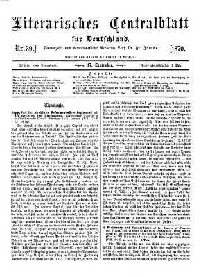 Literarisches Zentralblatt für Deutschland Samstag 17. September 1870