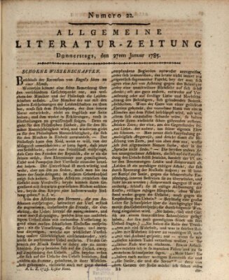 Allgemeine Literatur-Zeitung (Literarisches Zentralblatt für Deutschland) Donnerstag 27. Januar 1785