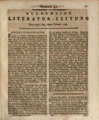 Allgemeine Literatur-Zeitung (Literarisches Zentralblatt für Deutschland) Freitag 18. Februar 1785