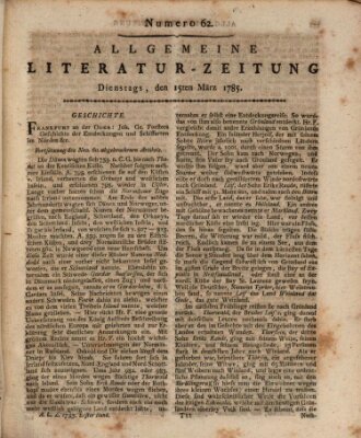 Allgemeine Literatur-Zeitung (Literarisches Zentralblatt für Deutschland) Dienstag 15. März 1785