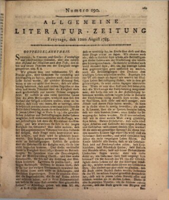 Allgemeine Literatur-Zeitung (Literarisches Zentralblatt für Deutschland) Freitag 12. August 1785