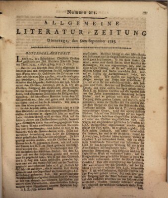 Allgemeine Literatur-Zeitung (Literarisches Zentralblatt für Deutschland) Dienstag 6. September 1785