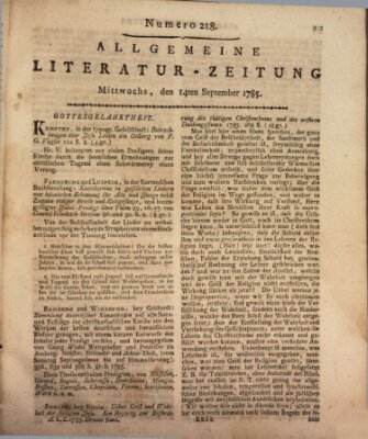 Allgemeine Literatur-Zeitung (Literarisches Zentralblatt für Deutschland) Mittwoch 14. September 1785
