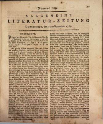 Allgemeine Literatur-Zeitung (Literarisches Zentralblatt für Deutschland) Donnerstag 15. September 1785